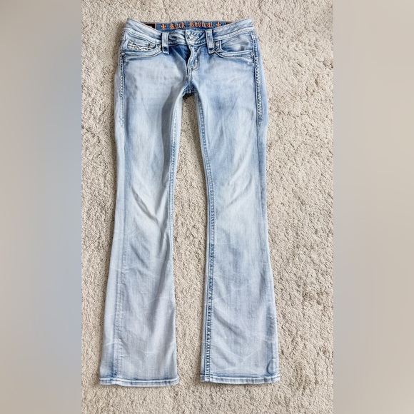 Rock Revival Jeans Womens Size 27 Raven Rhinestone Light Blue Wash Y2K Boot cut - Picture 10 of 10